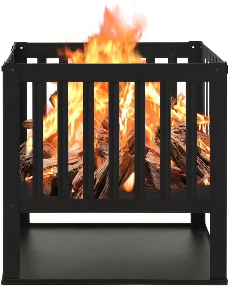 40x40x40 cm Black Steel Fire Pit with Ash Tray - Image 3