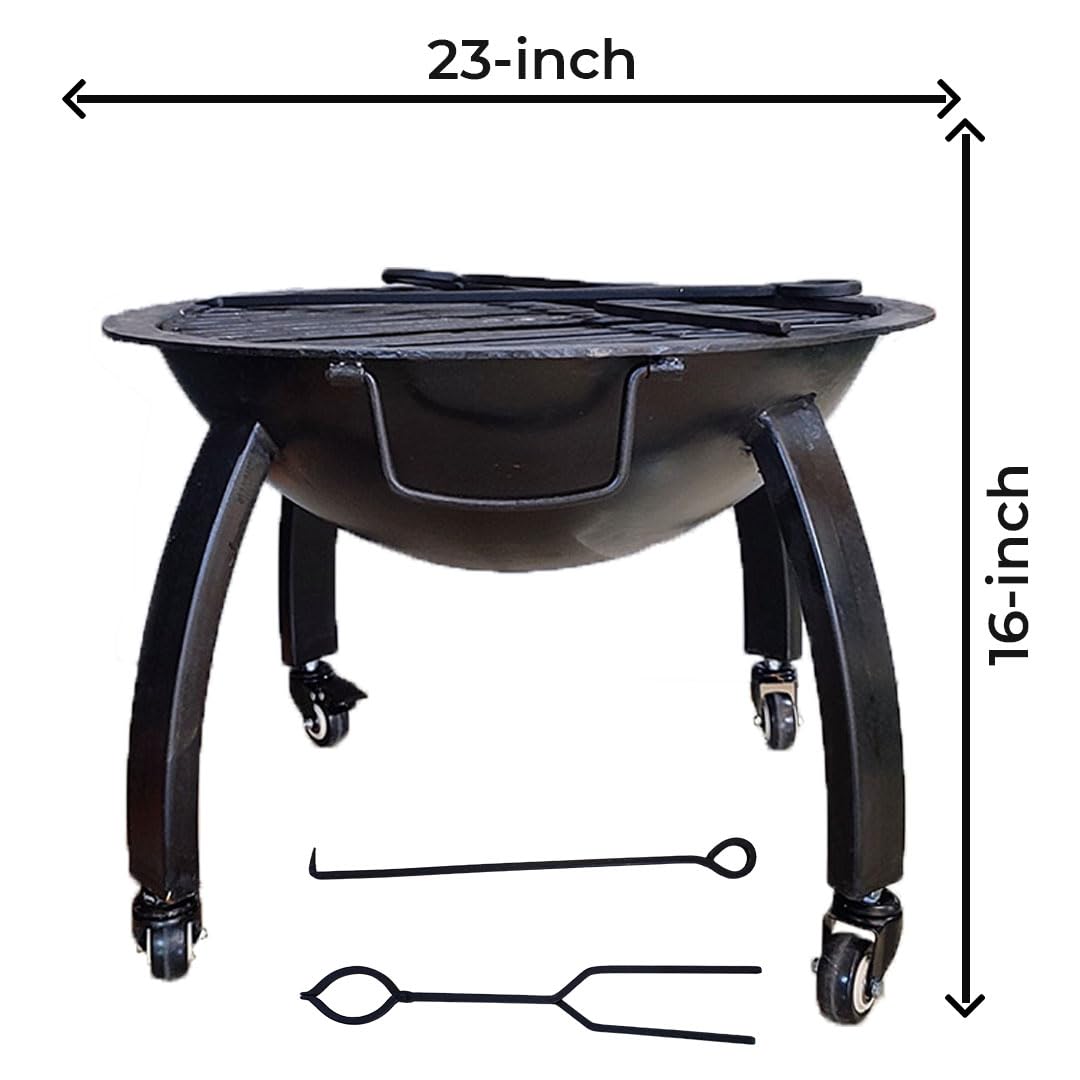 Round Outdoor Firepit with Skewers & Wheels – 58 cm - Image 2