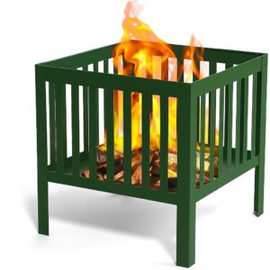 16-Inch Green Steel Fire Pit (Square Design)