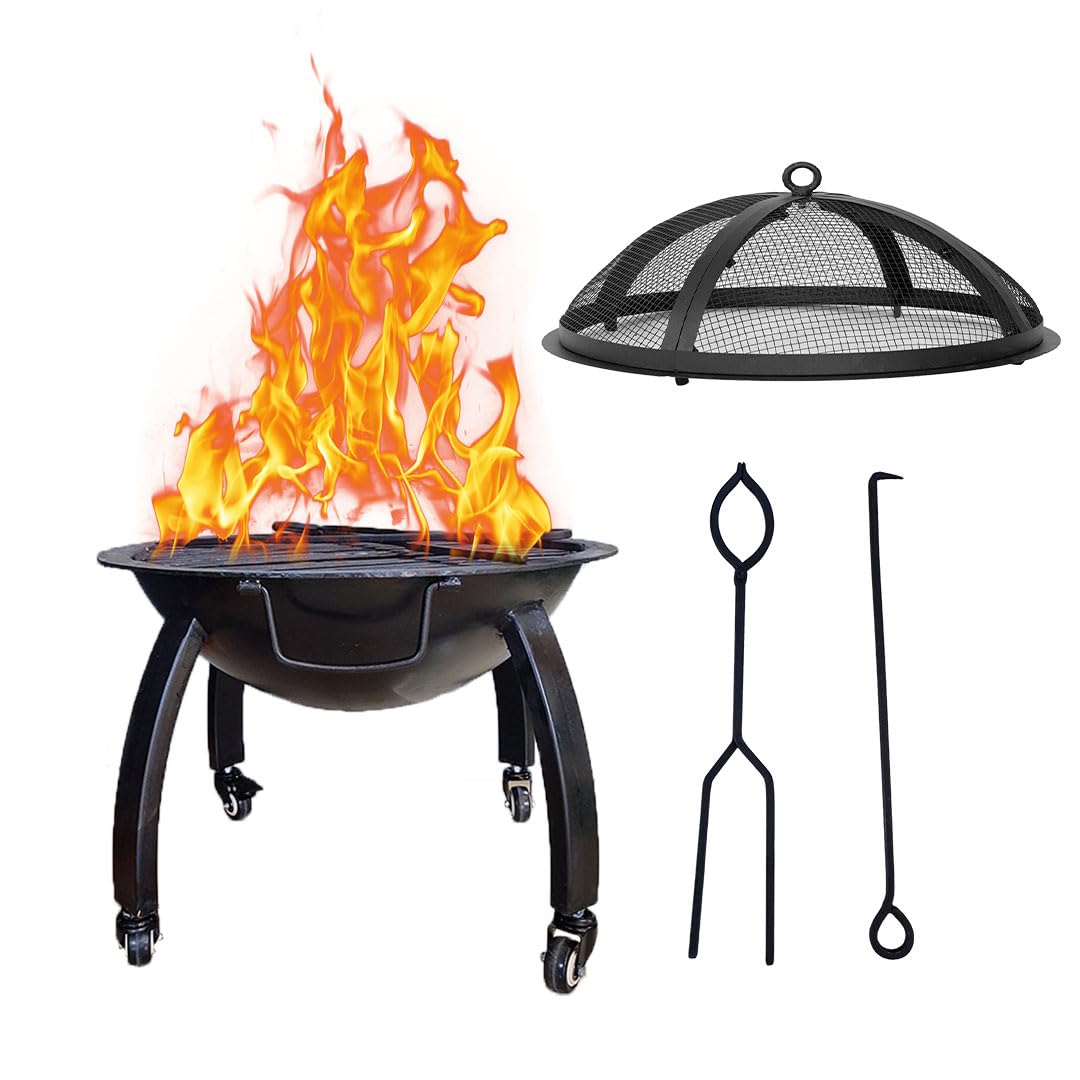 Round Outdoor Firepit with Skewers & Wheels – 58 cm - Image 3