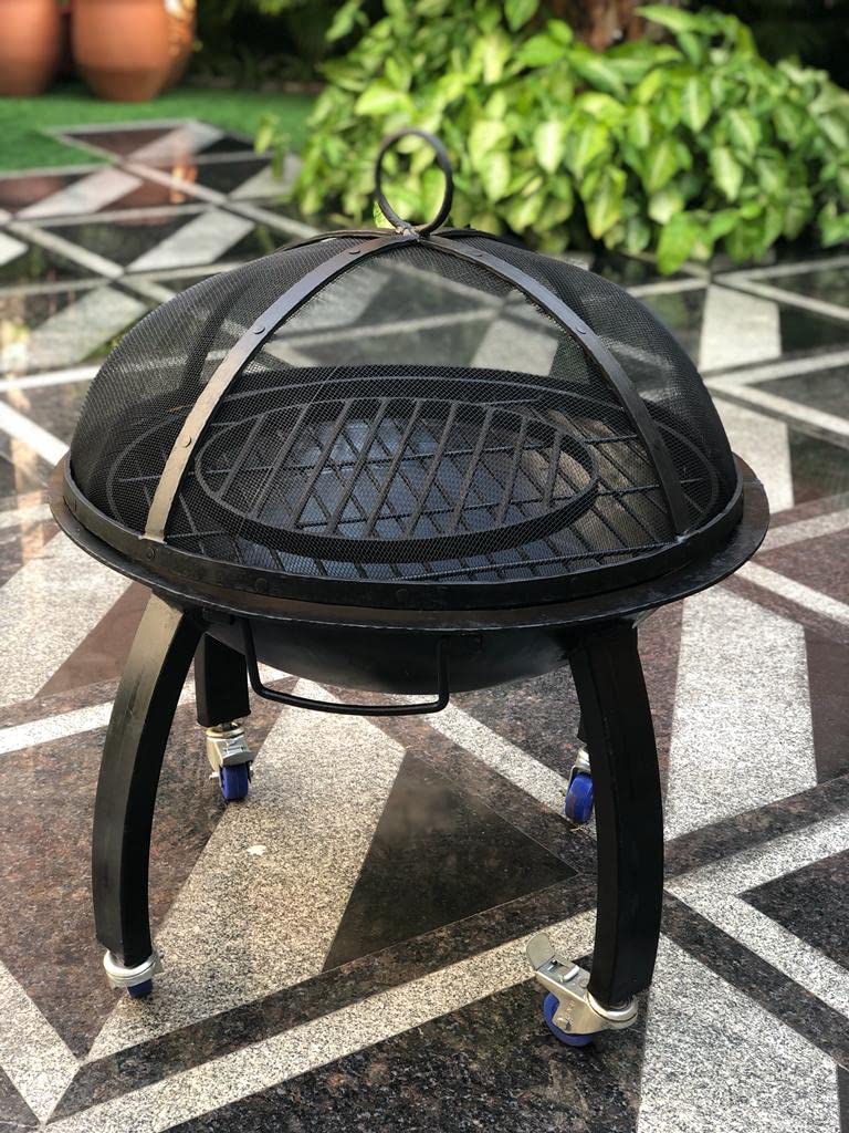 Round Outdoor Firepit with Skewers & Wheels – 58 cm - Image 4